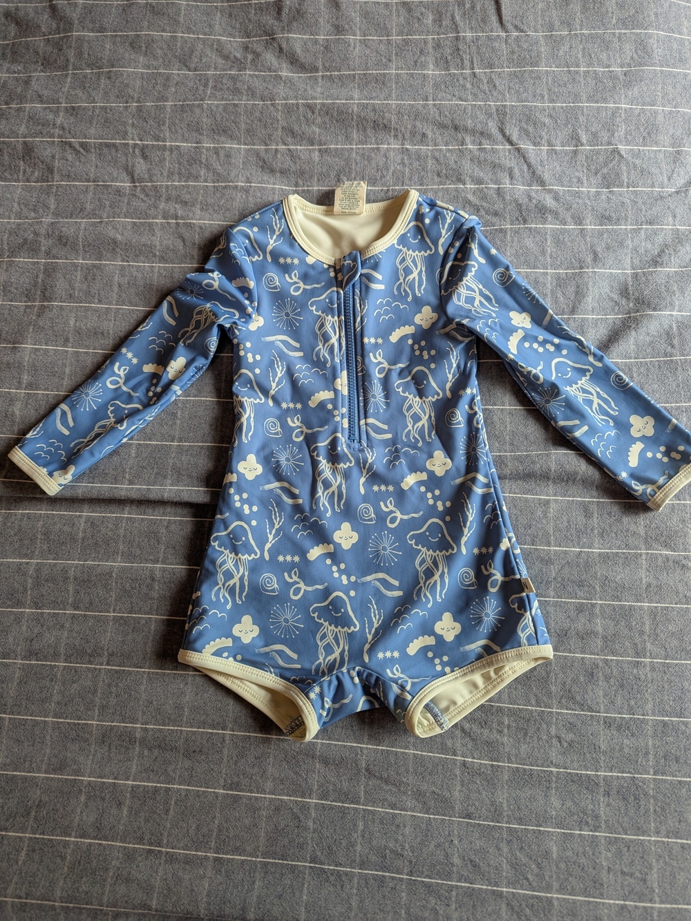 Kids Long-Sleeve One-Piece Swimsuit in Blue with Jellyfish Print, Size 2T